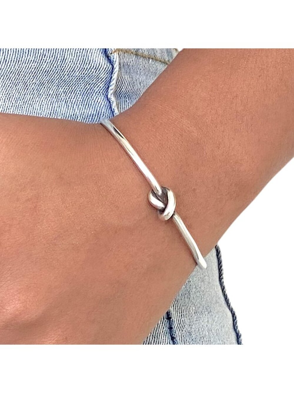 Handmade Sterling Silver Knot Cuff Bracelet - Minimalist Adjustable Jewelry Gift